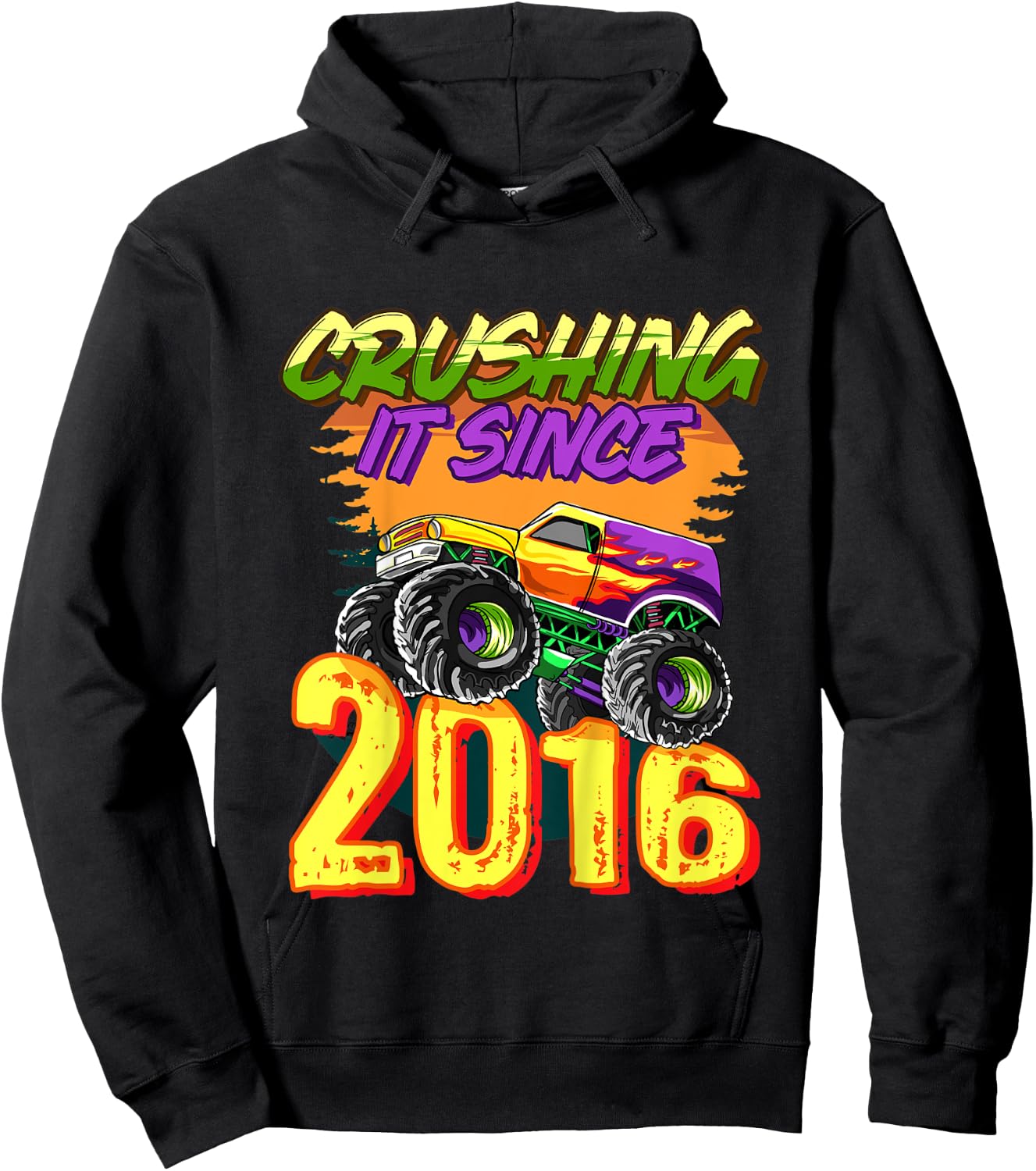 Kids Monster Truck Crushing It Since 2016 Kids Birthday Party Hoodie - Hoodie | Black