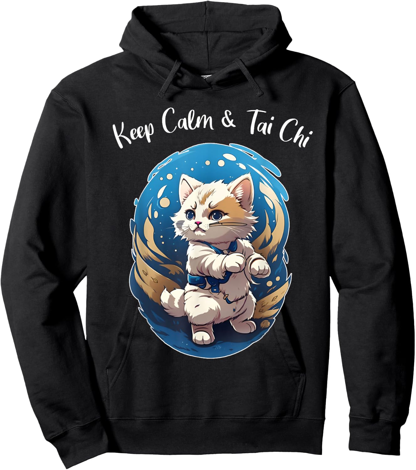 Tai Chi Cat, Keep Calm, funny Kitten, Ying Yang Balance Hoodie - Hoodie | Black