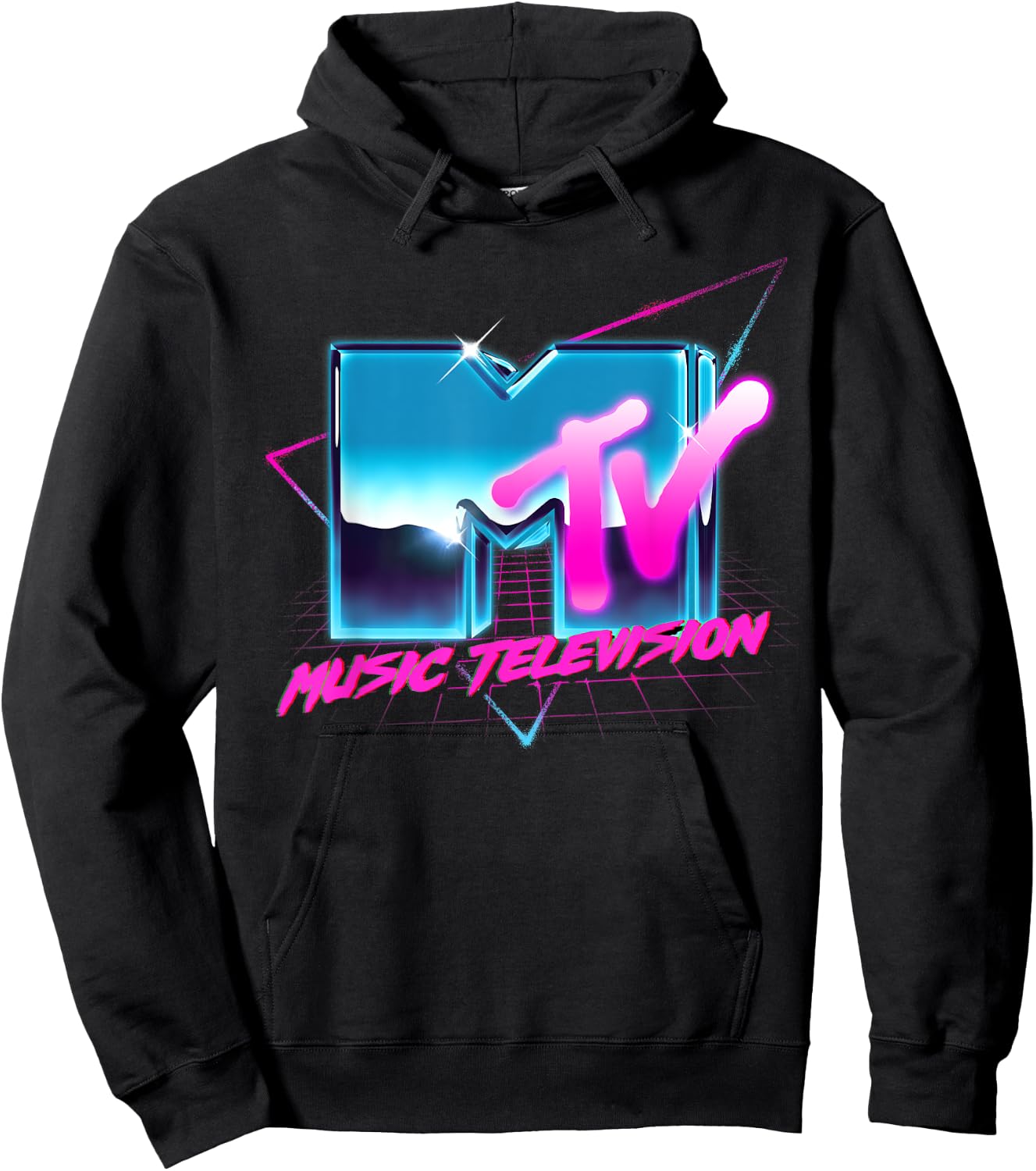 Mademark x MTV - Rad 80's MTV Logo Chrome Effect RetroWave Eighties MTV Hoodie - Hoodie | Black