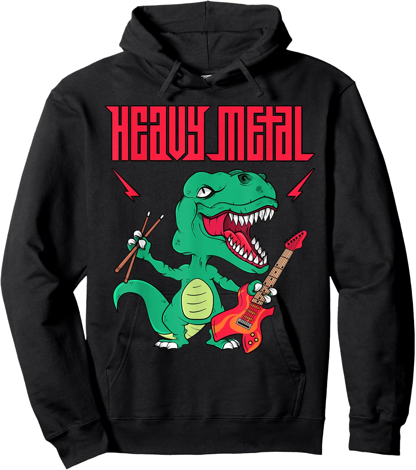 Funny Heavy Metal Dinosaur Design Women and Kids Hoodie - Hoodie | Black