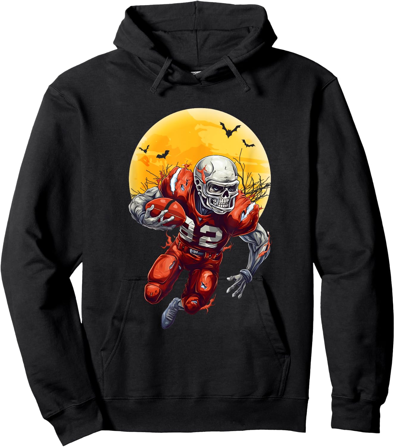 American Football Skeleton Halloween Shirt Football Fan Hoodie - Hoodie | Black