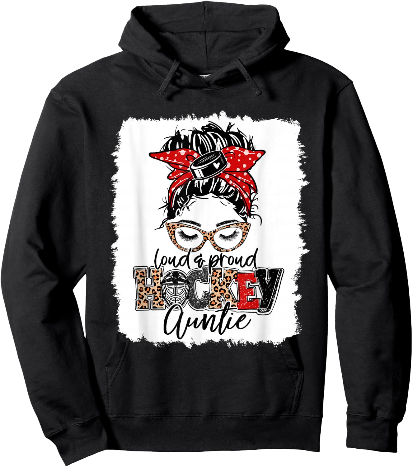 Hockey Auntie Messy Bun Aunt Game Day Matching Family Hoodie - Hoodie | Black