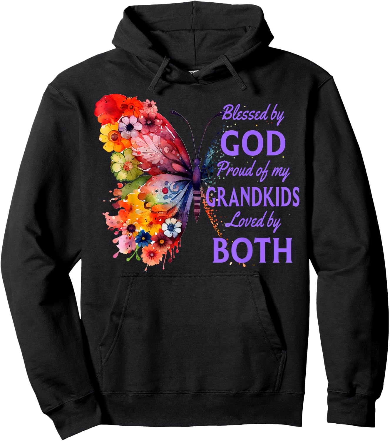 Blessed By God - Proud Of My Grandkids, Butterfly Hoodie - Hoodie | Black