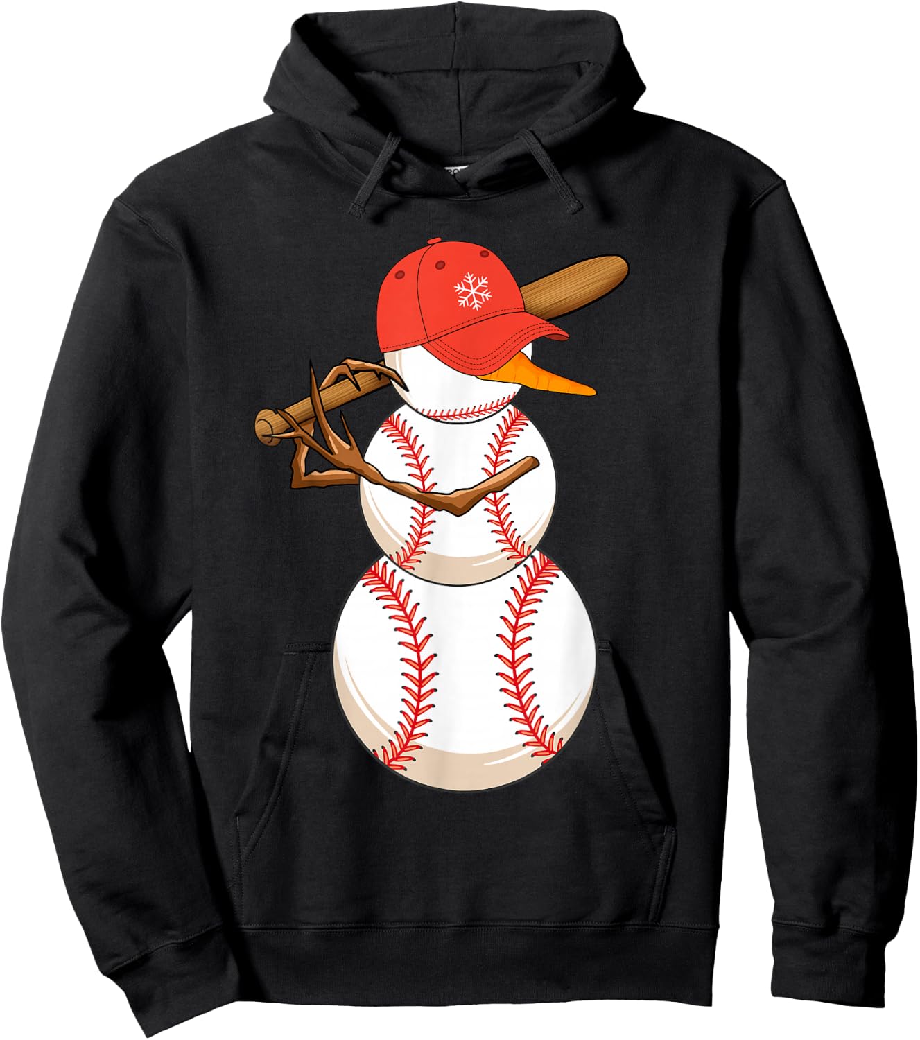 Baseball Snowman Balls Snow Christmas Xmas Women Hoodie - Hoodie | Black