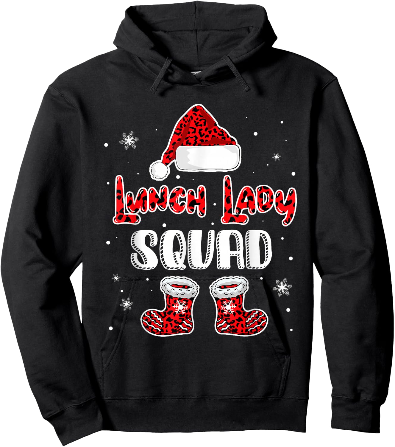 Lunch Lady Squad Leopard Santa's Hat Christmas Lunch Lady Hoodie - Hoodie | Black