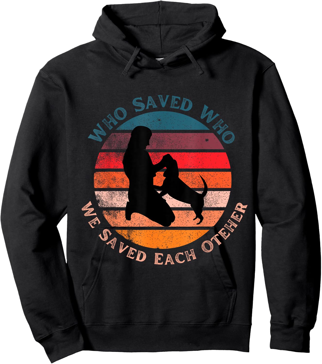 Cute Fun Who Saved Who Dog Retro Sunset Gift Men Women Kids Hoodie - Hoodie | Black