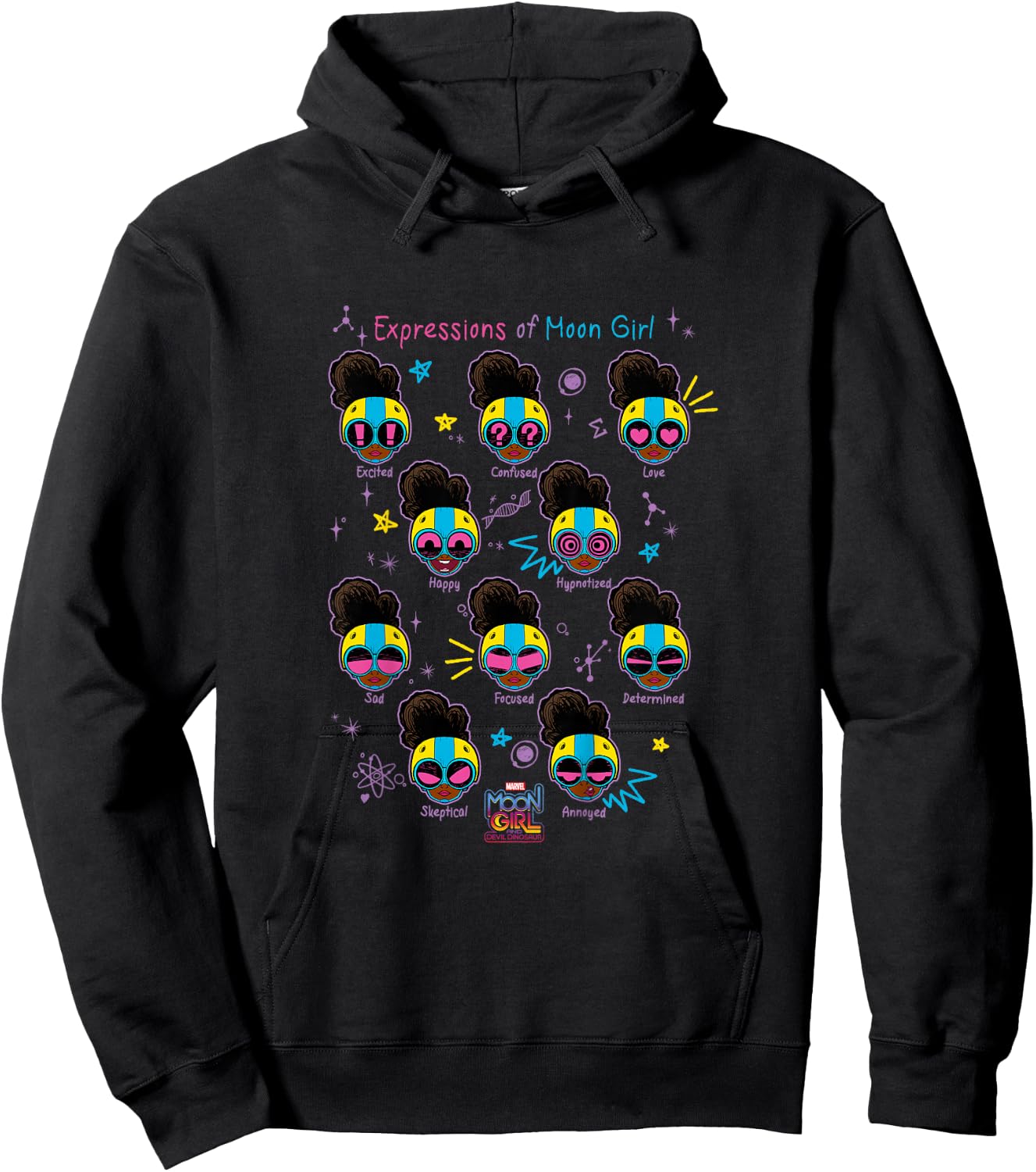 Marvel Moon Girl And Devil Dinosaur Expressions Collage Hoodie - Hoodie | Black