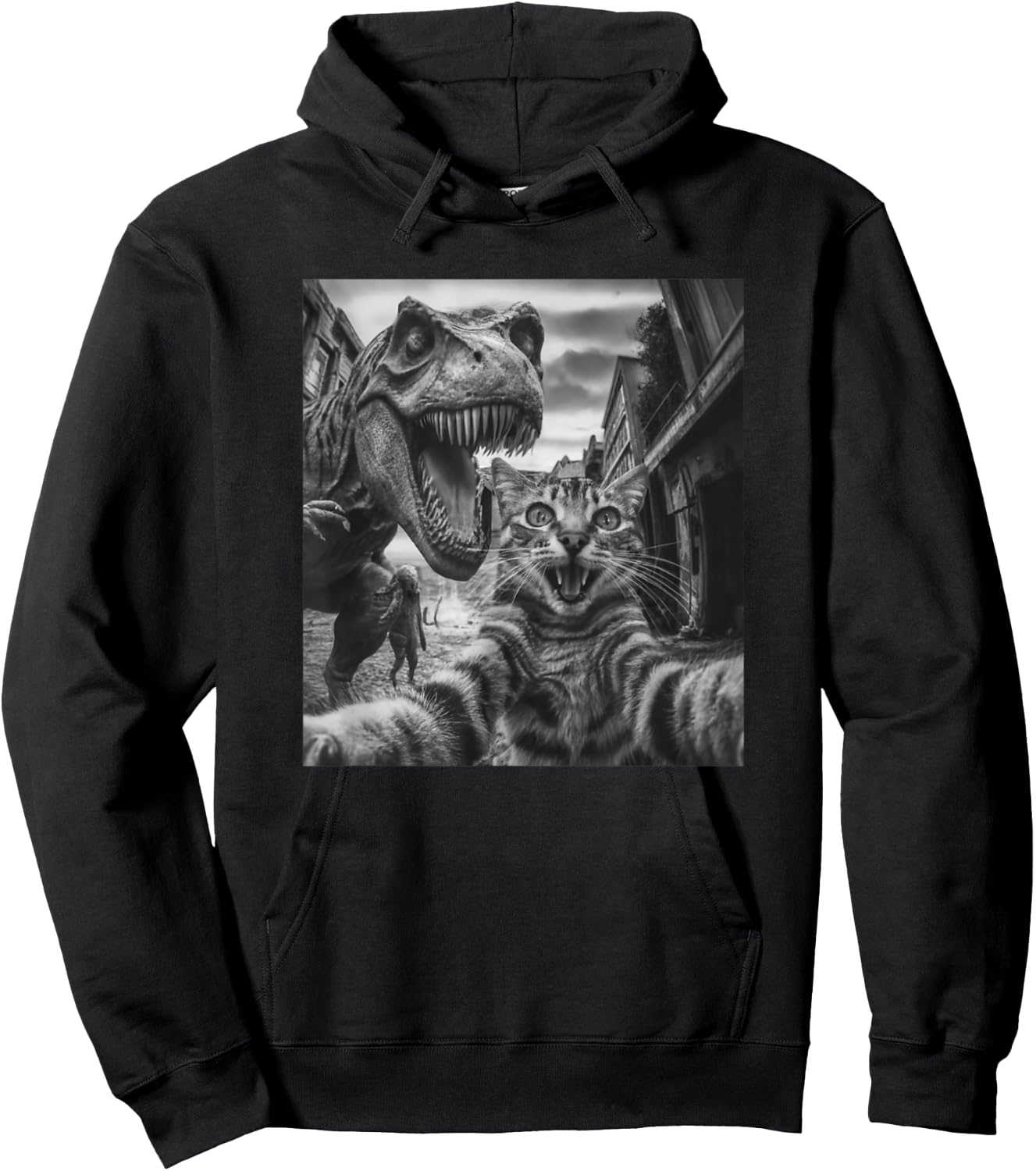 Cat T Rex Dinosaur Selfie Funny Retro Classic Photo Hoodie - Hoodie | Black