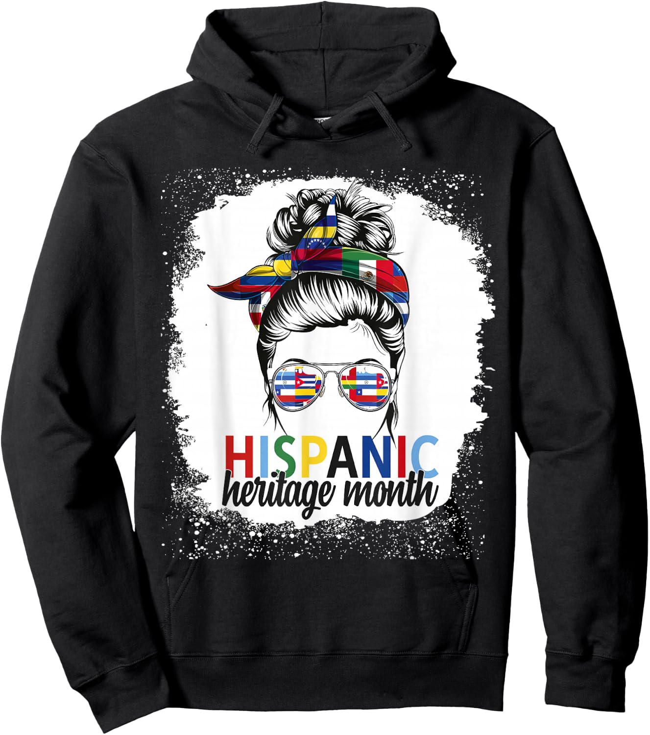 Hispanic Heritage Month All Countries Flags Women Messy Bun Hoodie - Hoodie | Black