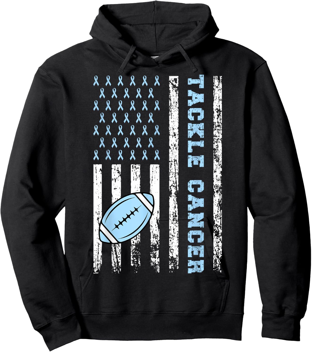 Tackle Football Light Blue Ribbon Prostate Cancer Awareness Hoodie - Hoodie | Black