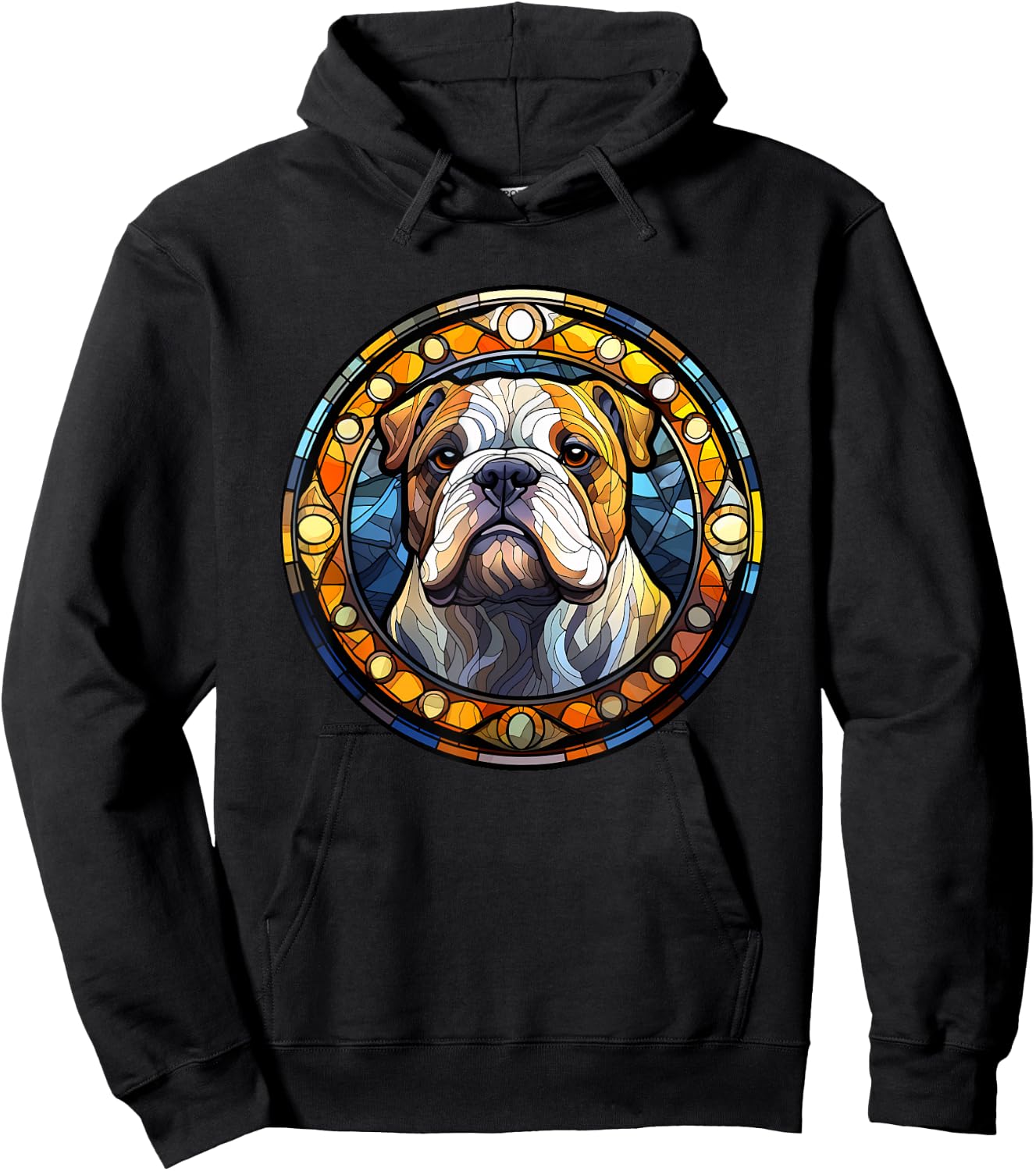Bulldog Stained Glass Leadlight Artistic Design Hoodie - Hoodie | Black