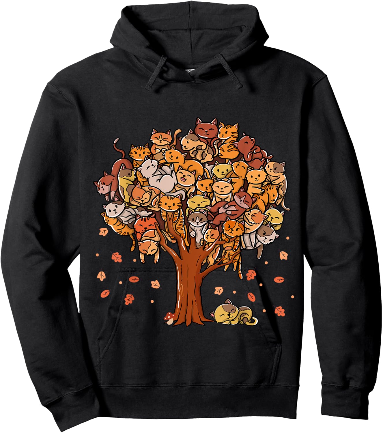 Autumn Tree Kittens Family Of Cats Fall Season Leaves Hoodie - Hoodie | Black