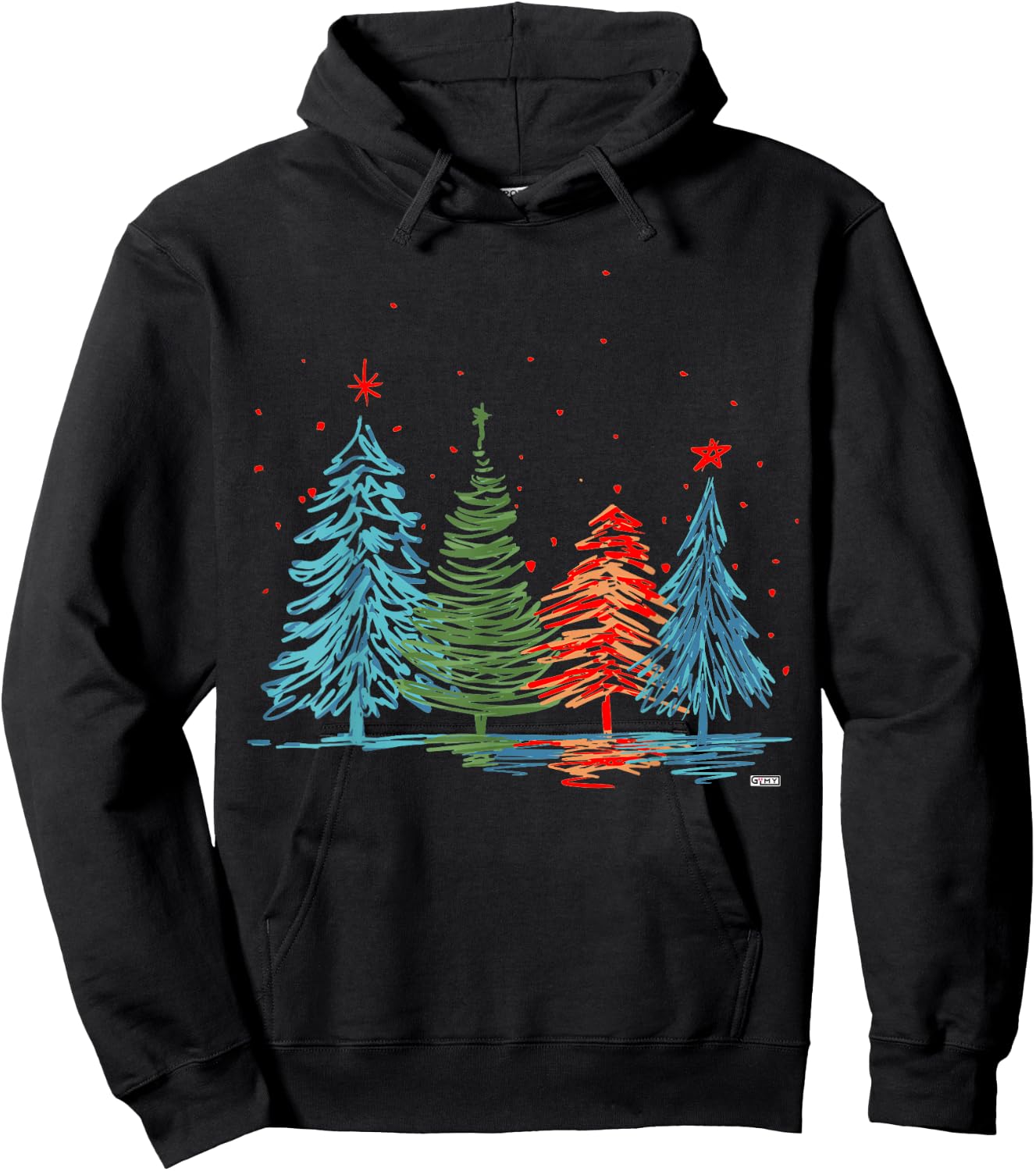 GuitarIsMyYoga Christmas Vintage Modern Christmas Tree , Black, Small, -Adults, Short Sleeve, Classic Fit Hoodie - Hoodie | Black