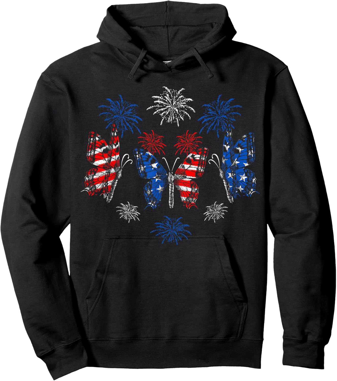 Butterfly USA Flag Cute 4th of July Fireworks Patriotic Hoodie - Hoodie | Black