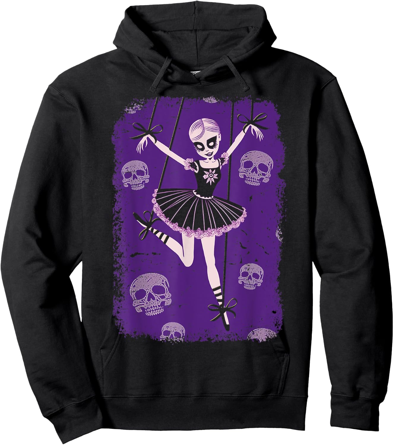 Creepy Cute Ballerina Punk Goth Marionette Doll With Skulls Hoodie - Hoodie | Black