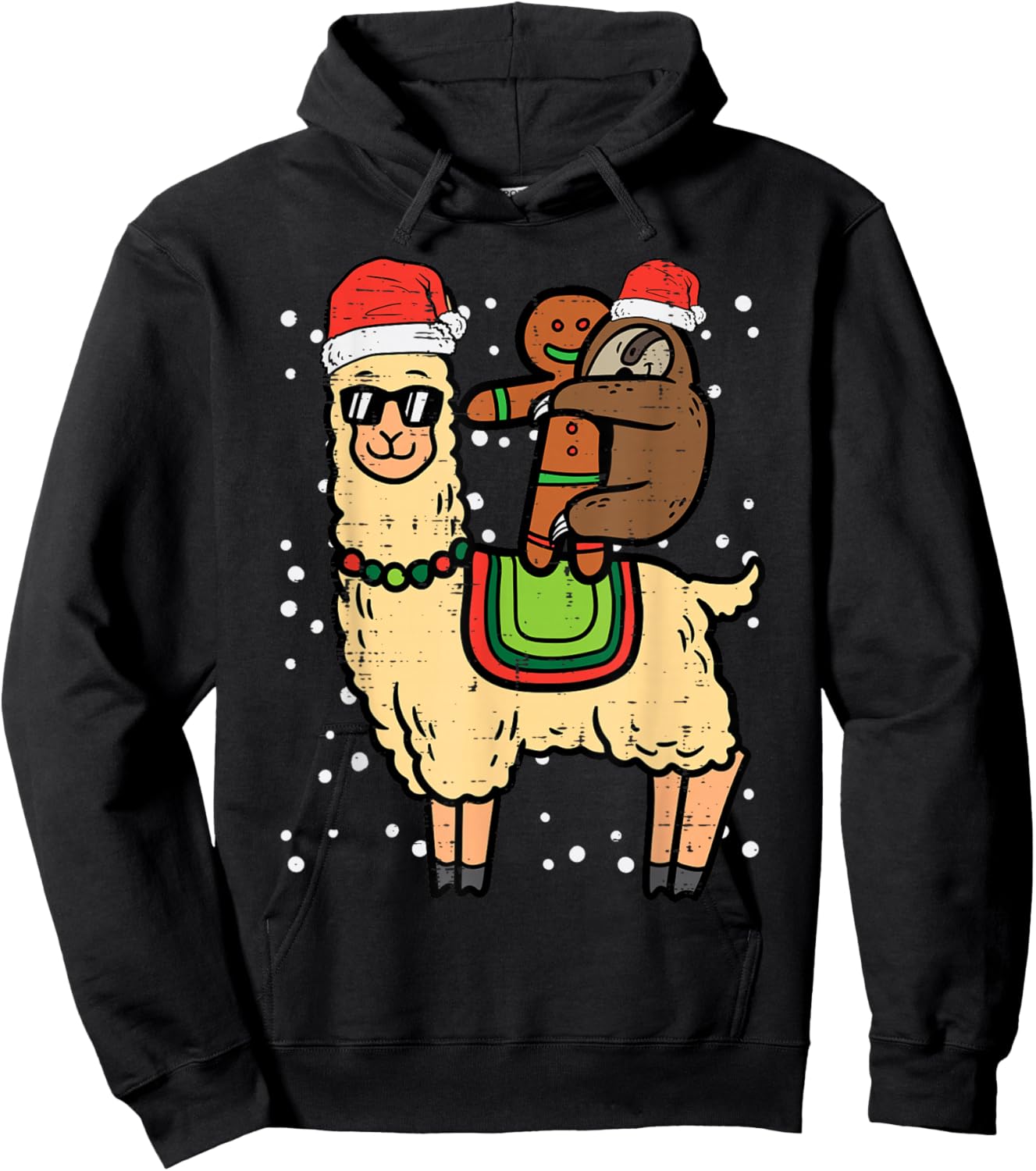 Christmas Sloth Gingerbread Riding Llama Xmas Men Women Kids Hoodie - Hoodie | Black