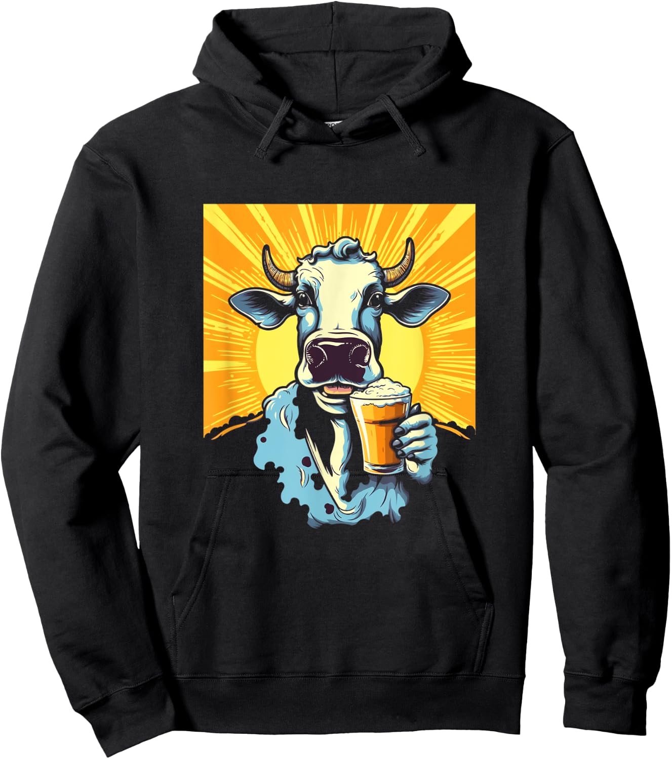Cow Drinking Beer Glass Mug Brew Beer Drinker Drunk Cows Hoodie - Hoodie | Black