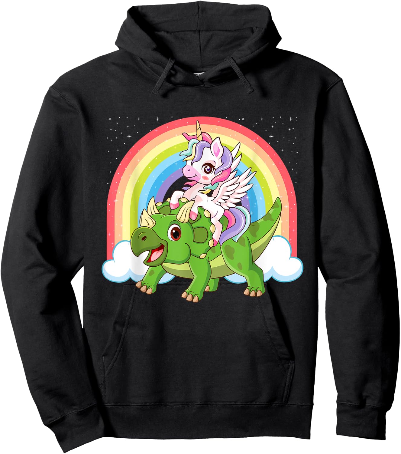 Magical Unicorn And Triceratops - Dinosaur Lover Hoodie - Hoodie | Black