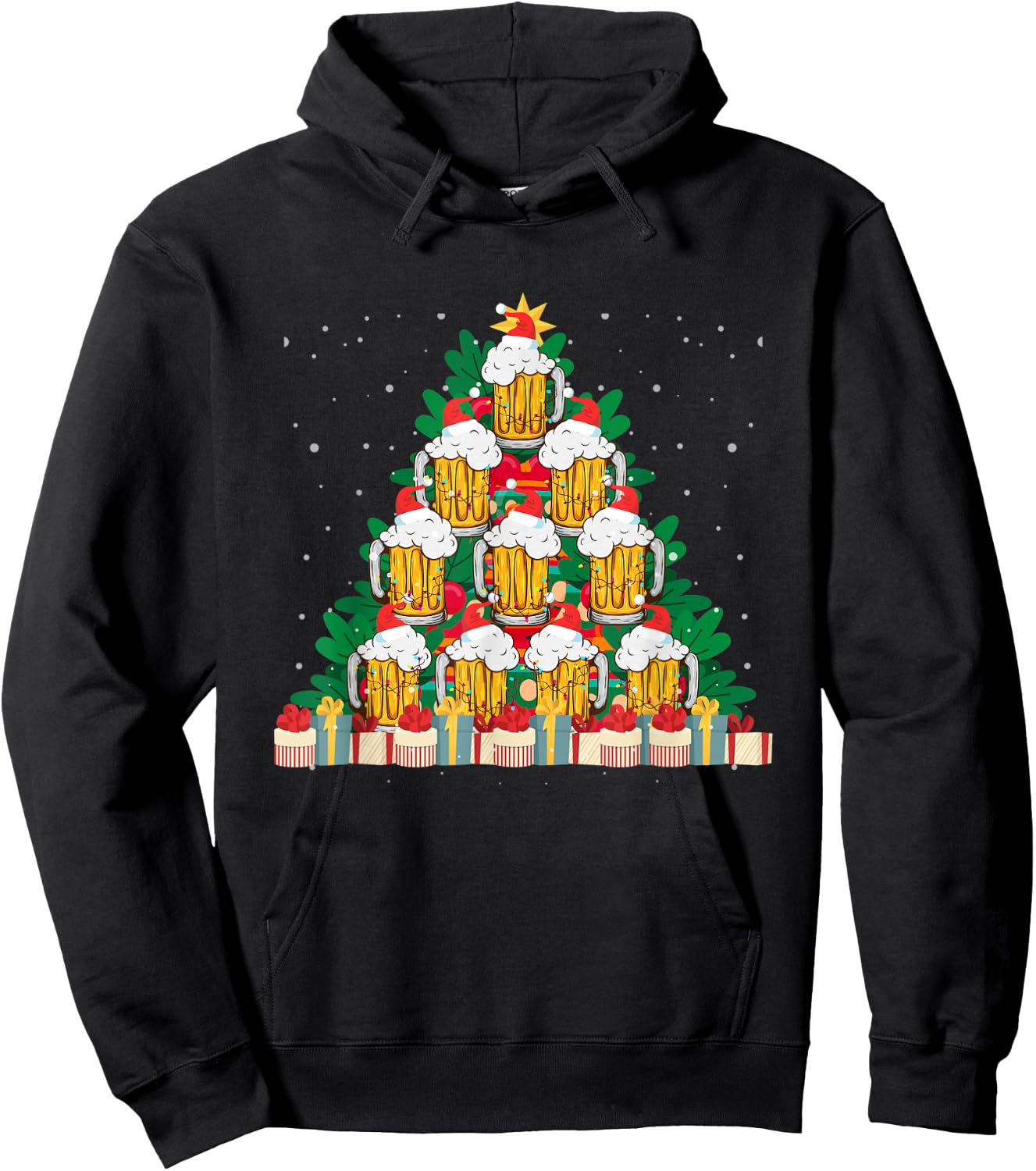 Christmas Fir Tree With Beer Ugly Xmas Beer Hoodie - Hoodie | Black