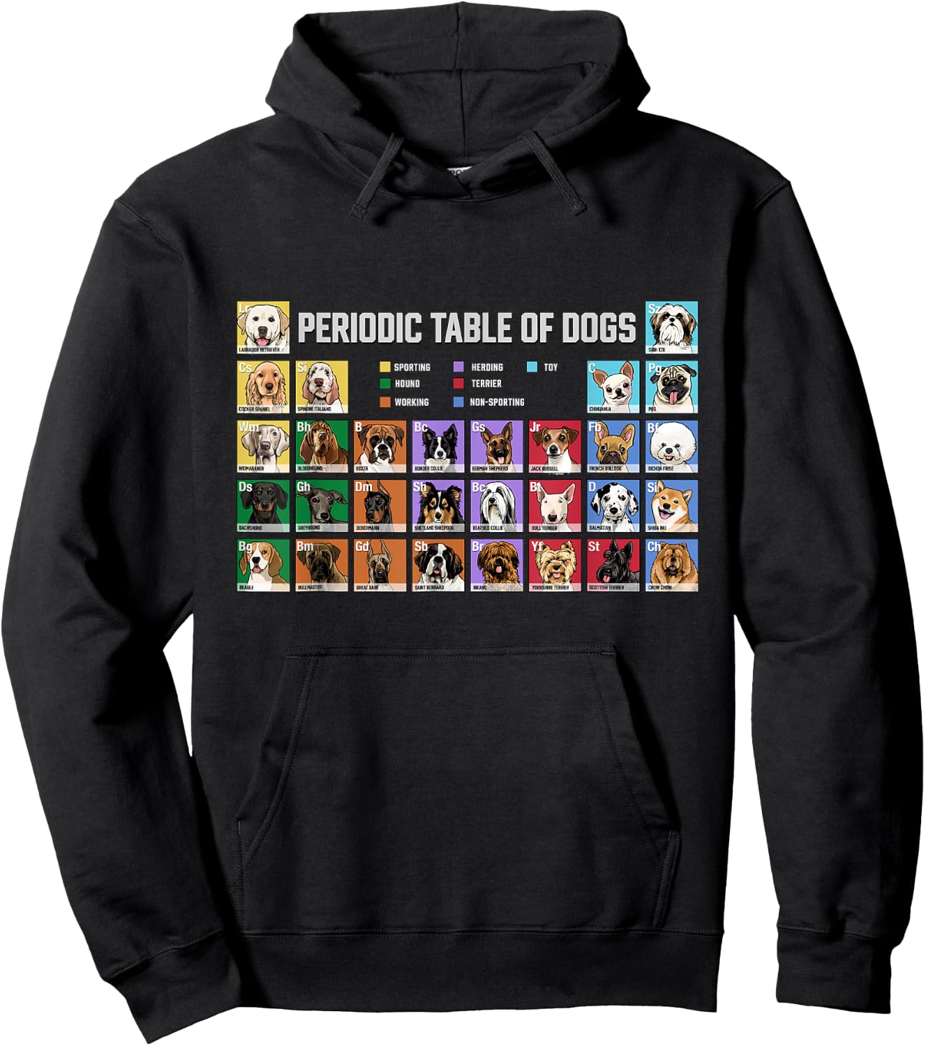Periodic Table of Dogs Pet Puppy Science Dog Lover Dog Owner Men Women Kids Hoodie - Hoodie | Black