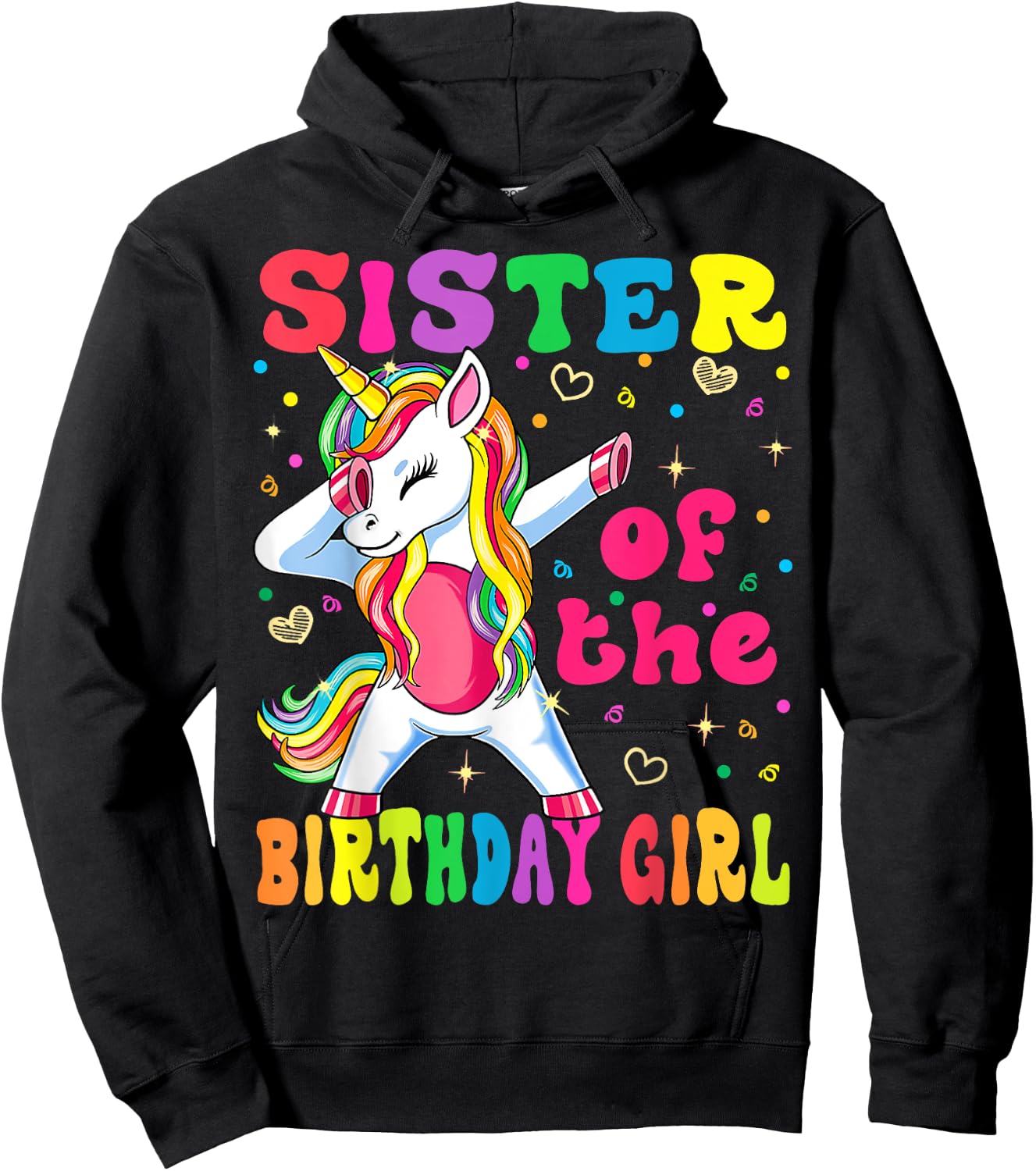 Sister of the Birthday Princess Girl Dabbing Unicorn Hoodie - Hoodie | Black