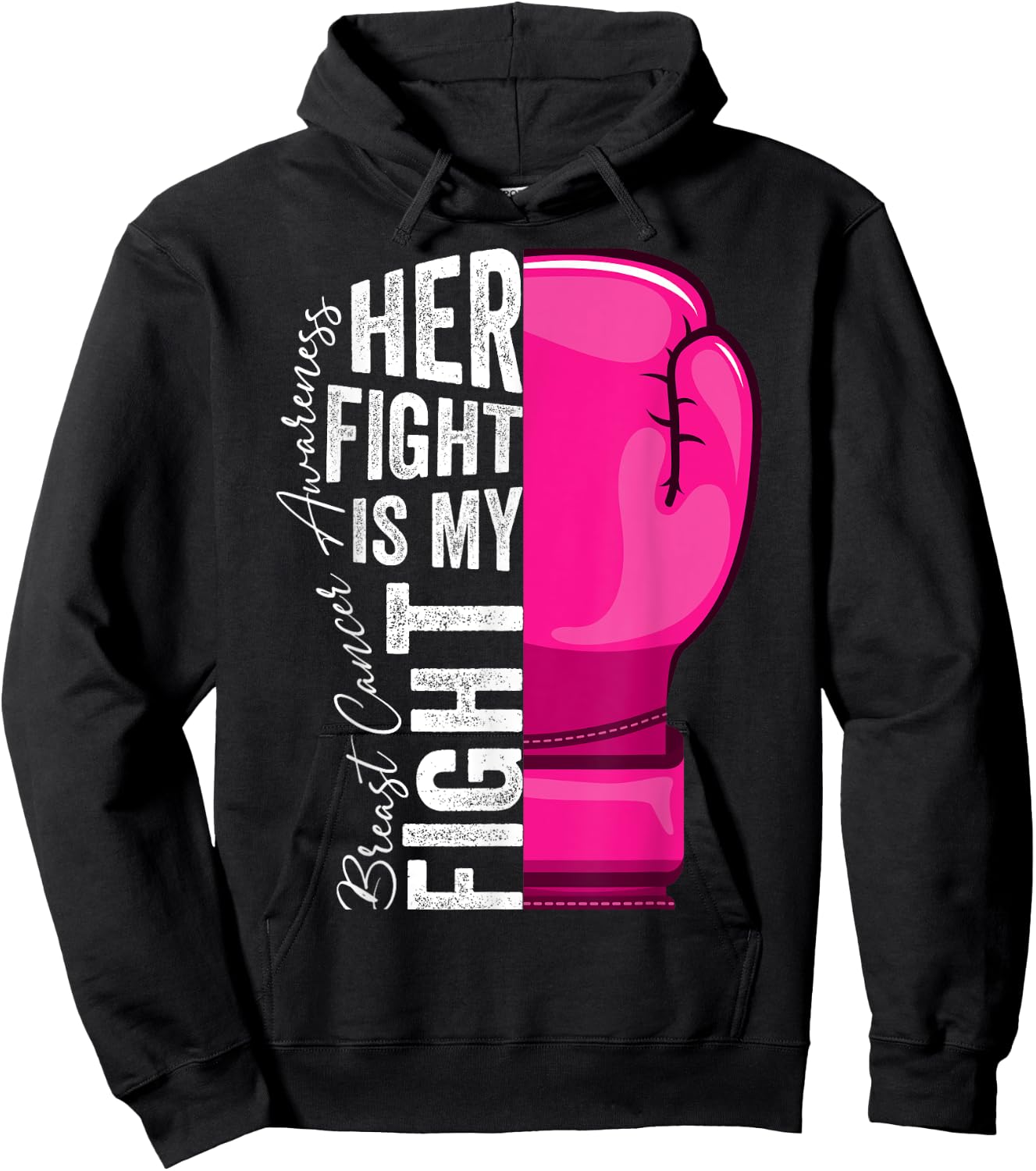 Her Fight Is My Fight Breast Cancer Awareness Boxing Glove Hoodie - Hoodie | Black