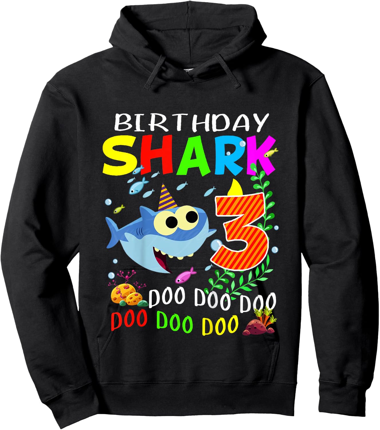 Kids Shark Birthday Boy Three Years Old Third Birthday Party Kids Hoodie - Hoodie | Black