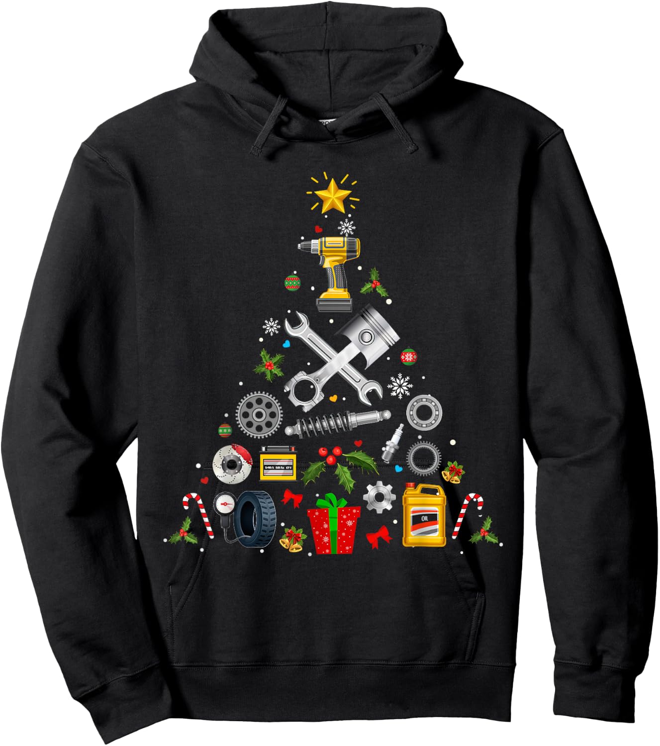 Mechanic Christmas Ornament Tree In Garage Car Mechanic 2025 Hoodie - Hoodie | Black