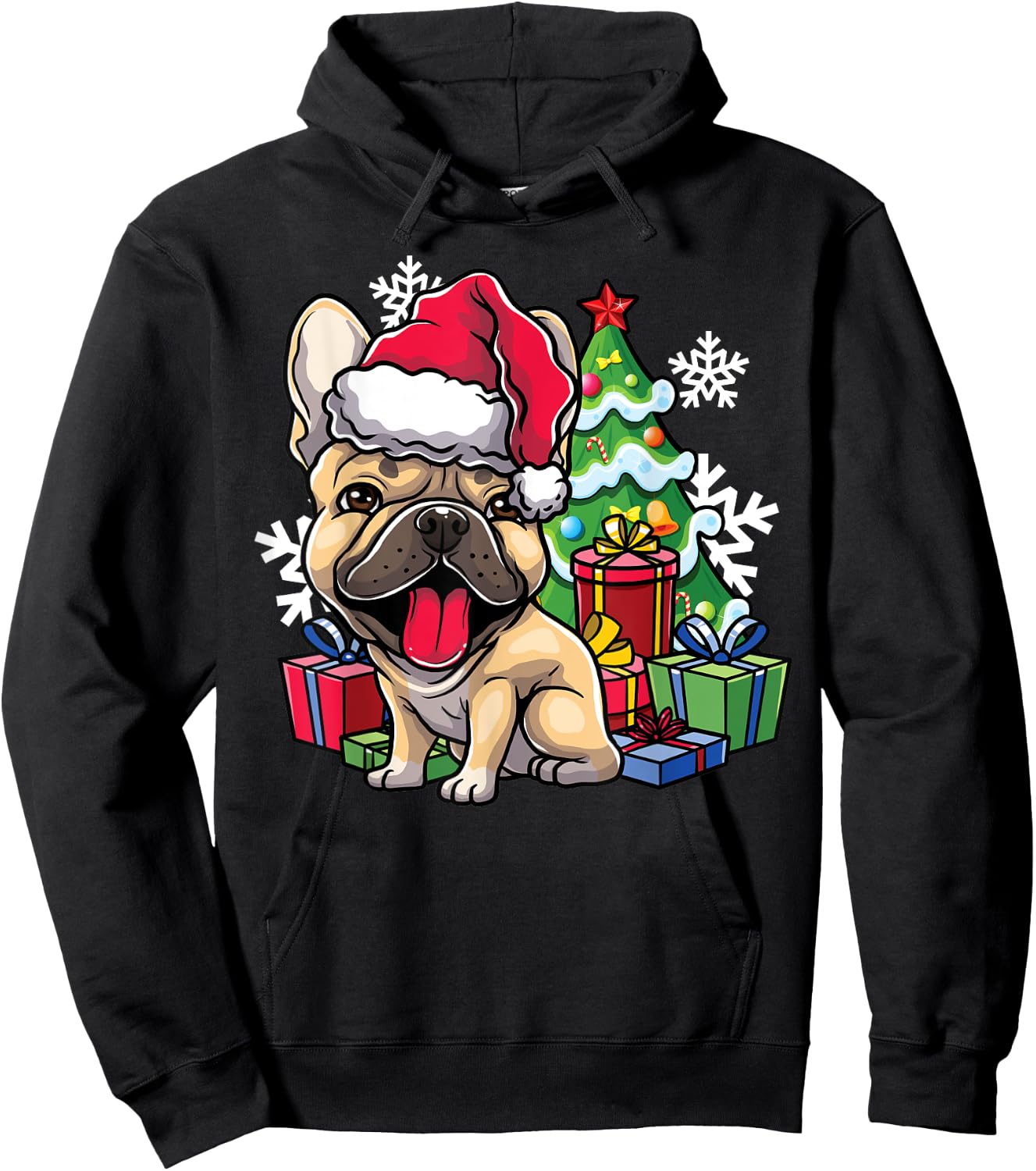 French Bulldog Christmas Santa Hat Xmas Dog Lover Gift Women Kids Hoodie - Hoodie | Black