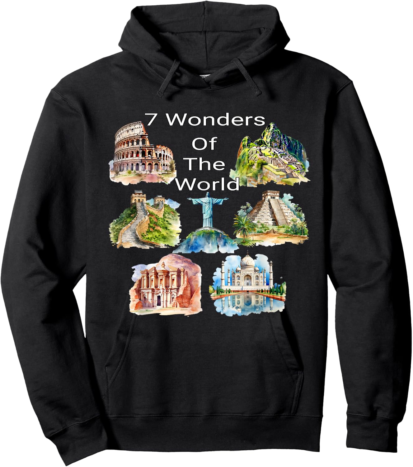7 Wonders of the World - Travel Enthusiast Design Hoodie - Hoodie | Black