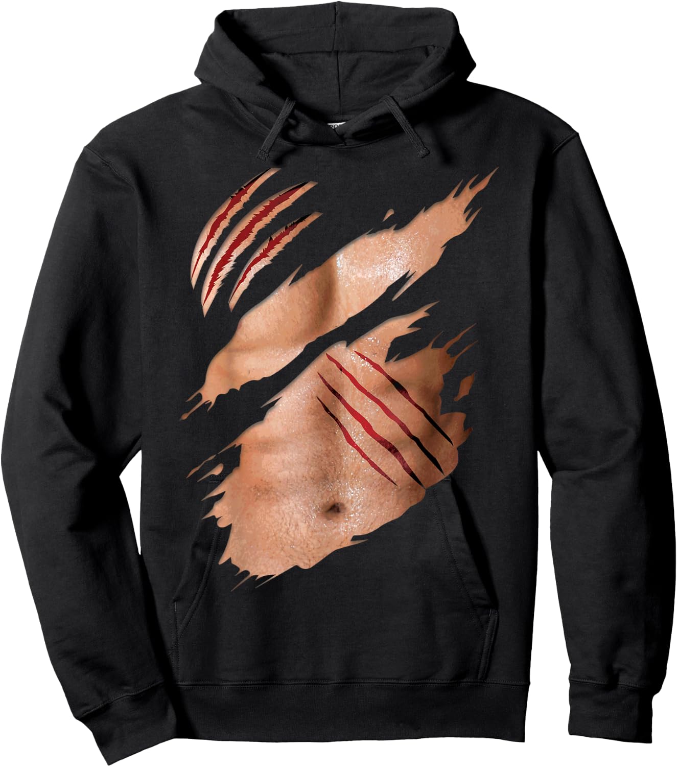 Funny Fake Six Pack Abs Buff Body Claw Scratches Costume Hoodie - Hoodie | Black