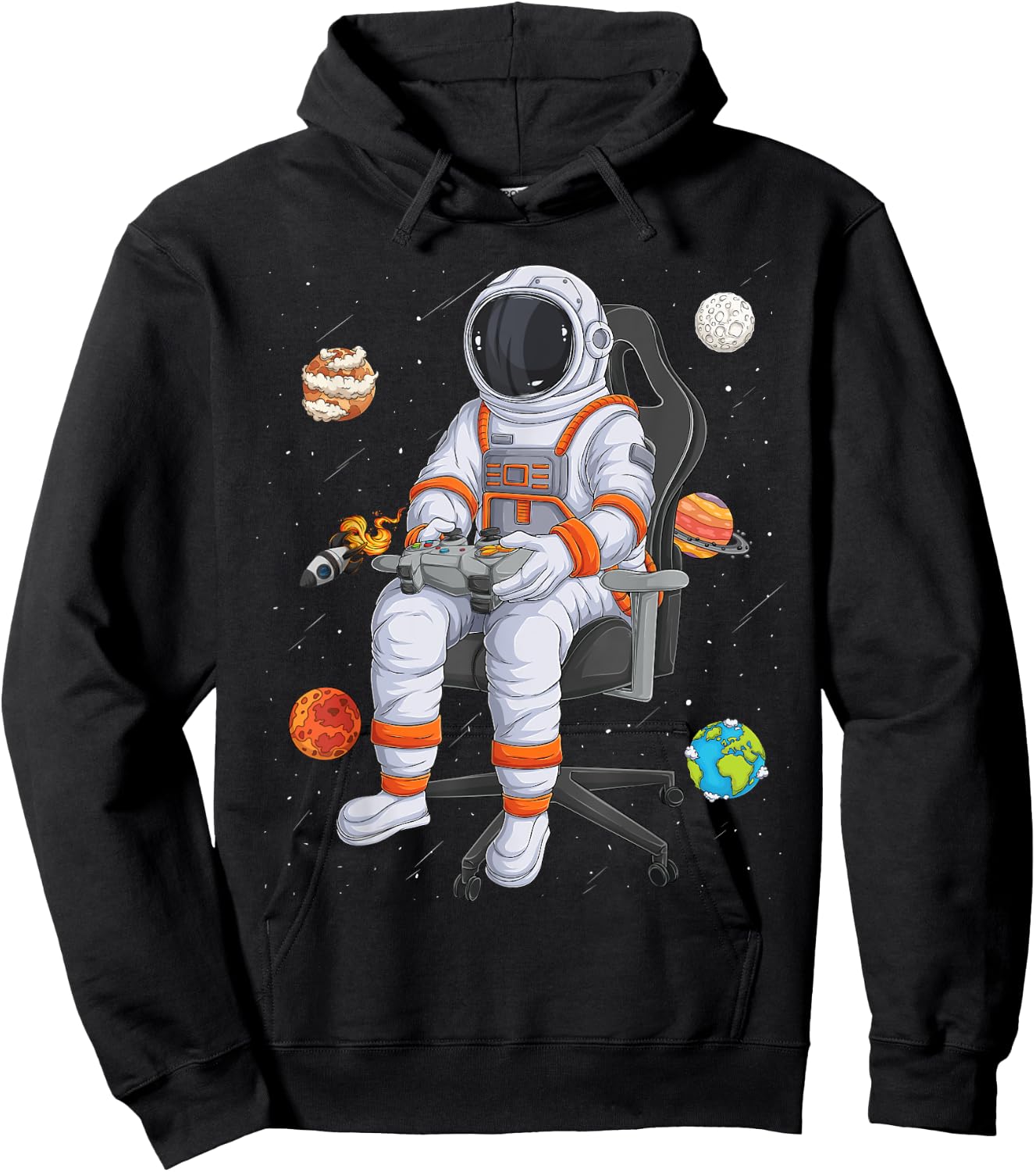 Astronaut Gamer Outer Space Men kids Gaming System Planets Hoodie - Hoodie | Black