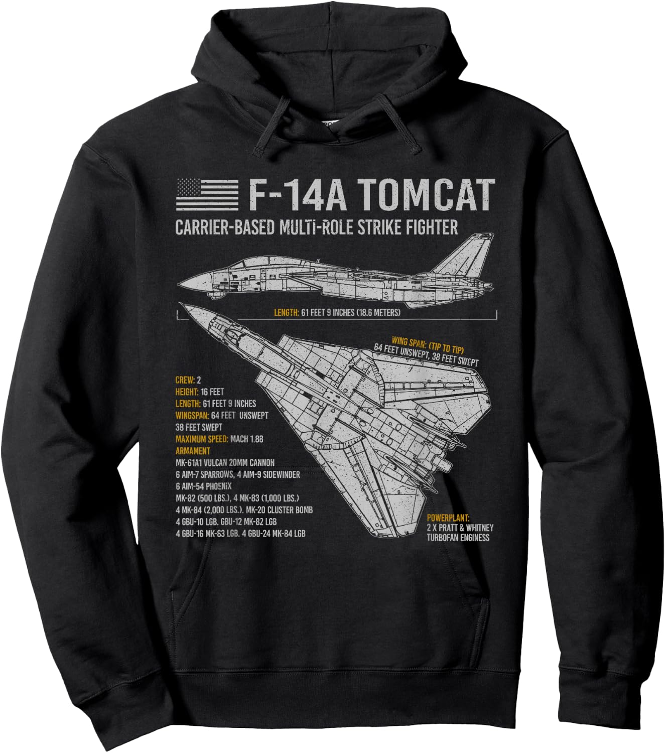 F-14 Tomcat F14 Aircraft Airplane Blueprint Facts. Small Hoodie - Hoodie | Black