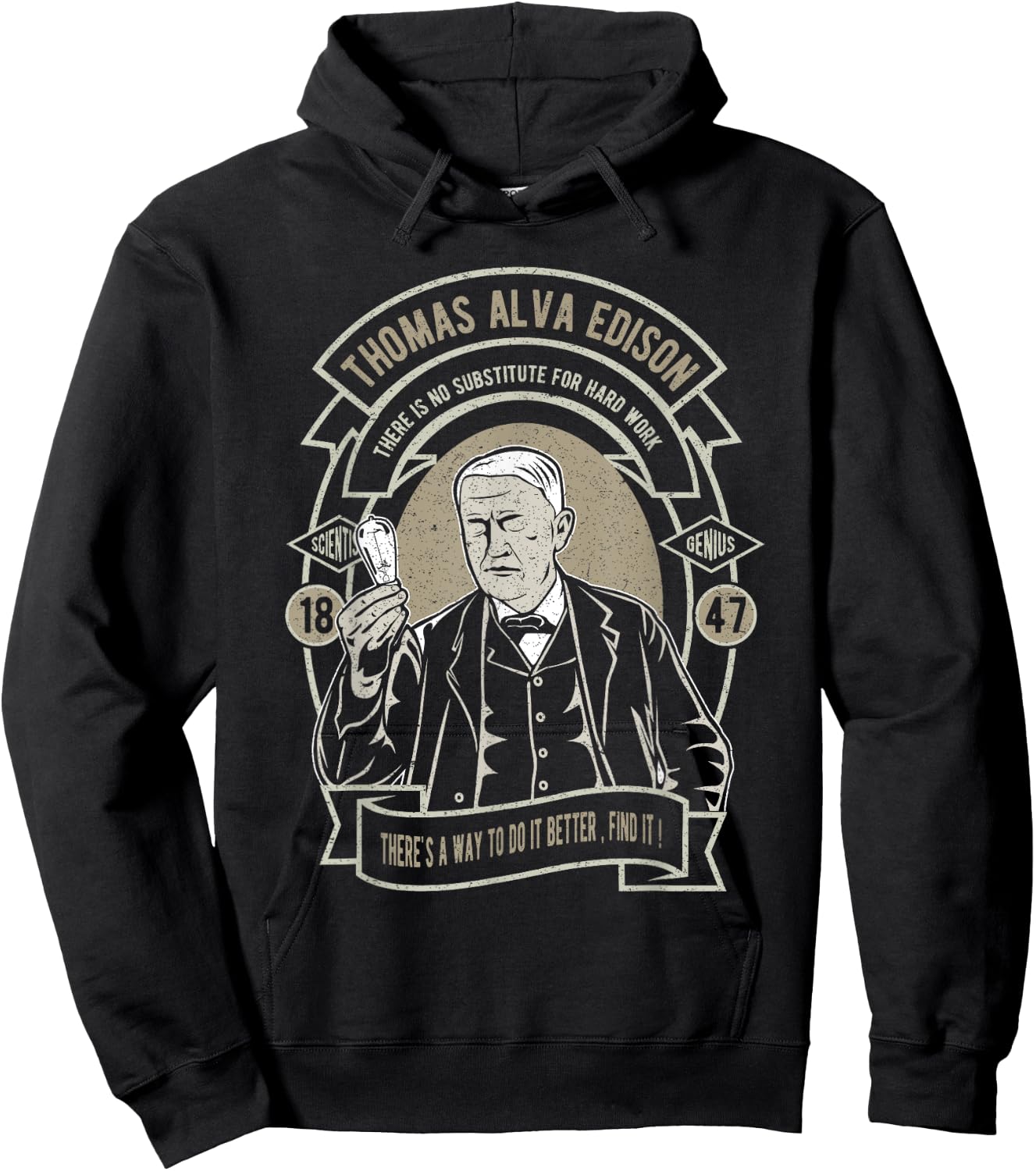 Thomas Alva Edison No Substitute for Hard Work Hoodie - Hoodie | Black