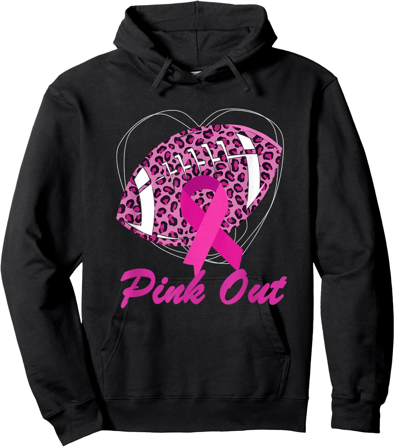 Breast Cancer Ribbon Pink Out Football Pink Ribbon Leopard Hoodie - Hoodie | Black