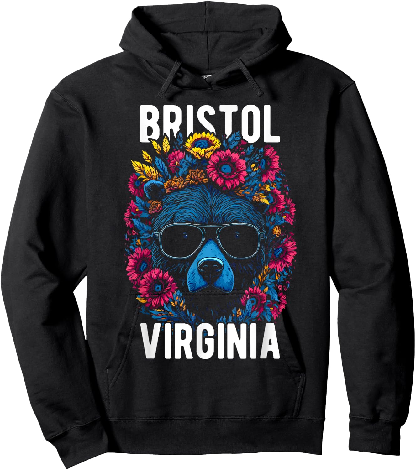 Bristol Virginia USA Bear with Flowers Design Hoodie - Hoodie | Black