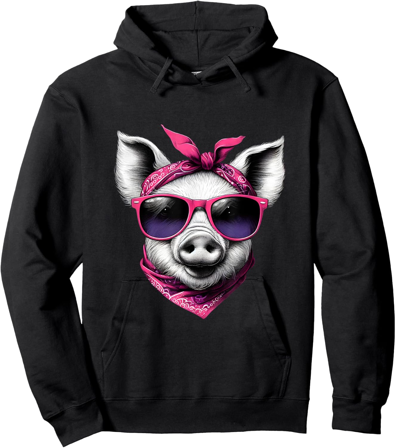 Pig Wearing A Pink Bandana Headband And Sunglasses Hoodie - Hoodie | Black