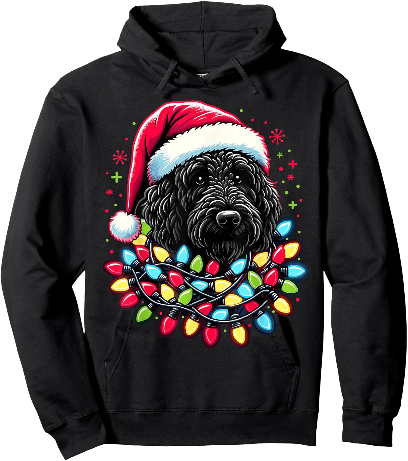 Black Labradoodle Christmas Tree Xmas Lights Doodle Dog Hoodie - Hoodie | Black