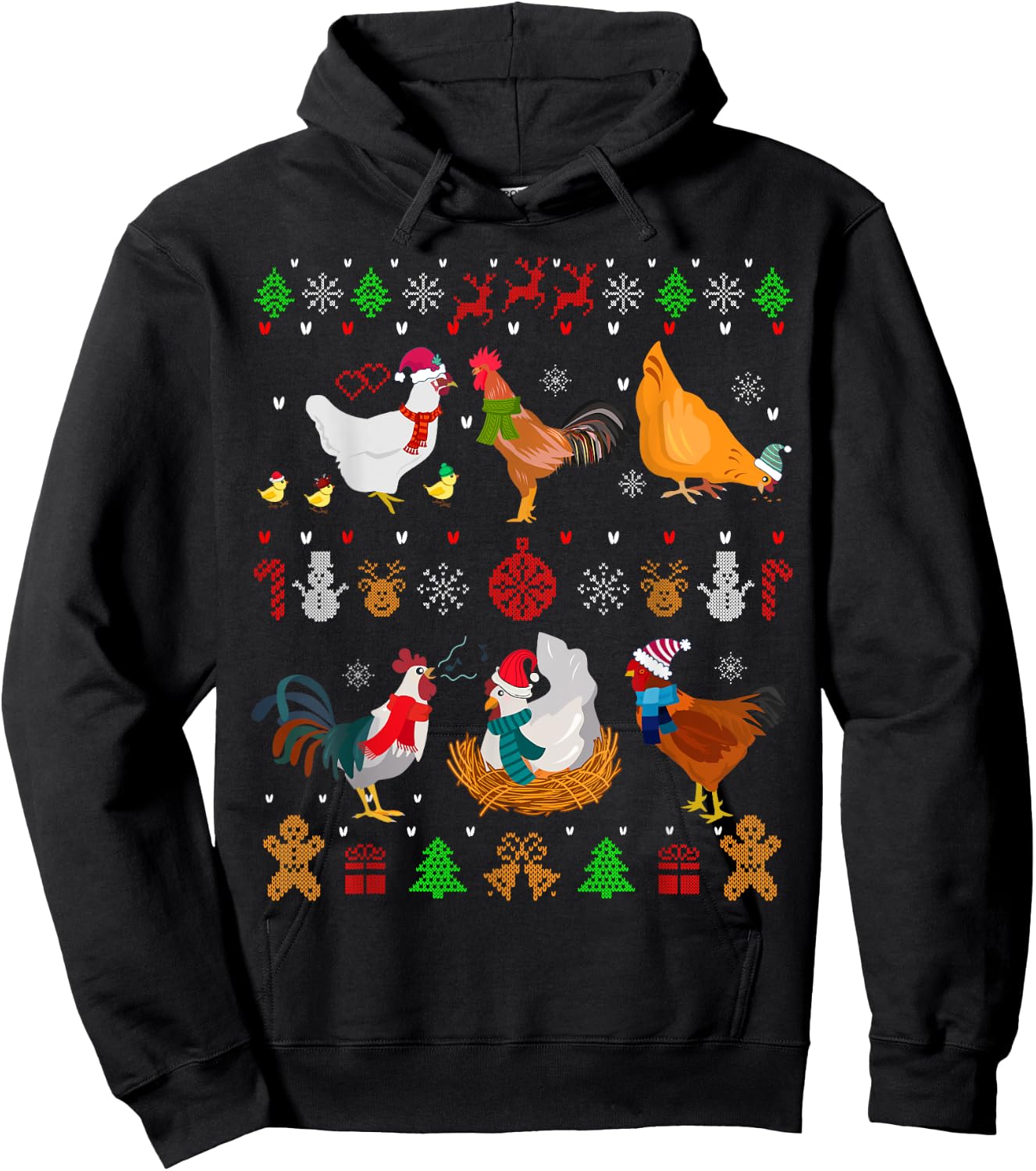 Chicken Collection Christmas Sweater Santa Chicken Farmer Hoodie - Hoodie | Black