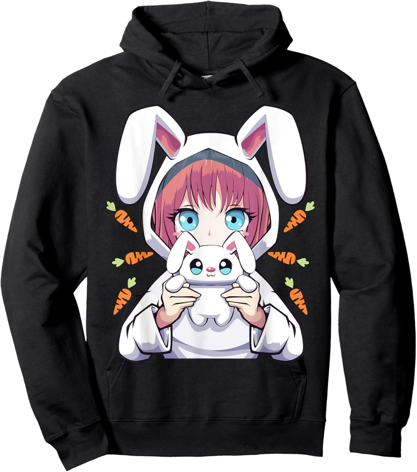 Anime Girl for Bunny Lovers and Kawaii Rabbit Teens Girls Hoodie - Hoodie | Black