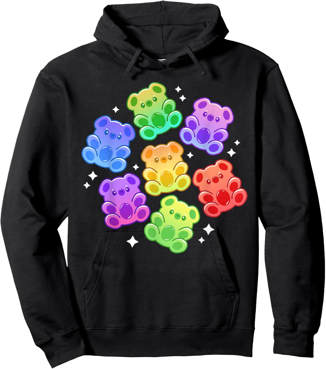 Aesthetic Kawaii Cute Rainbow Gummy Bear Hoodie - Hoodie | Black