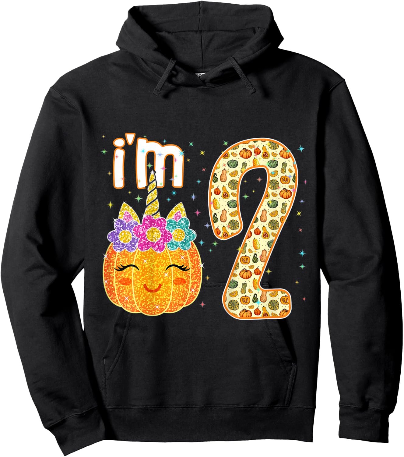 Kids Kids Im 2 Years Old Unicorn Pumpkin Halloween 2nd Birthday Hoodie - Hoodie | Black