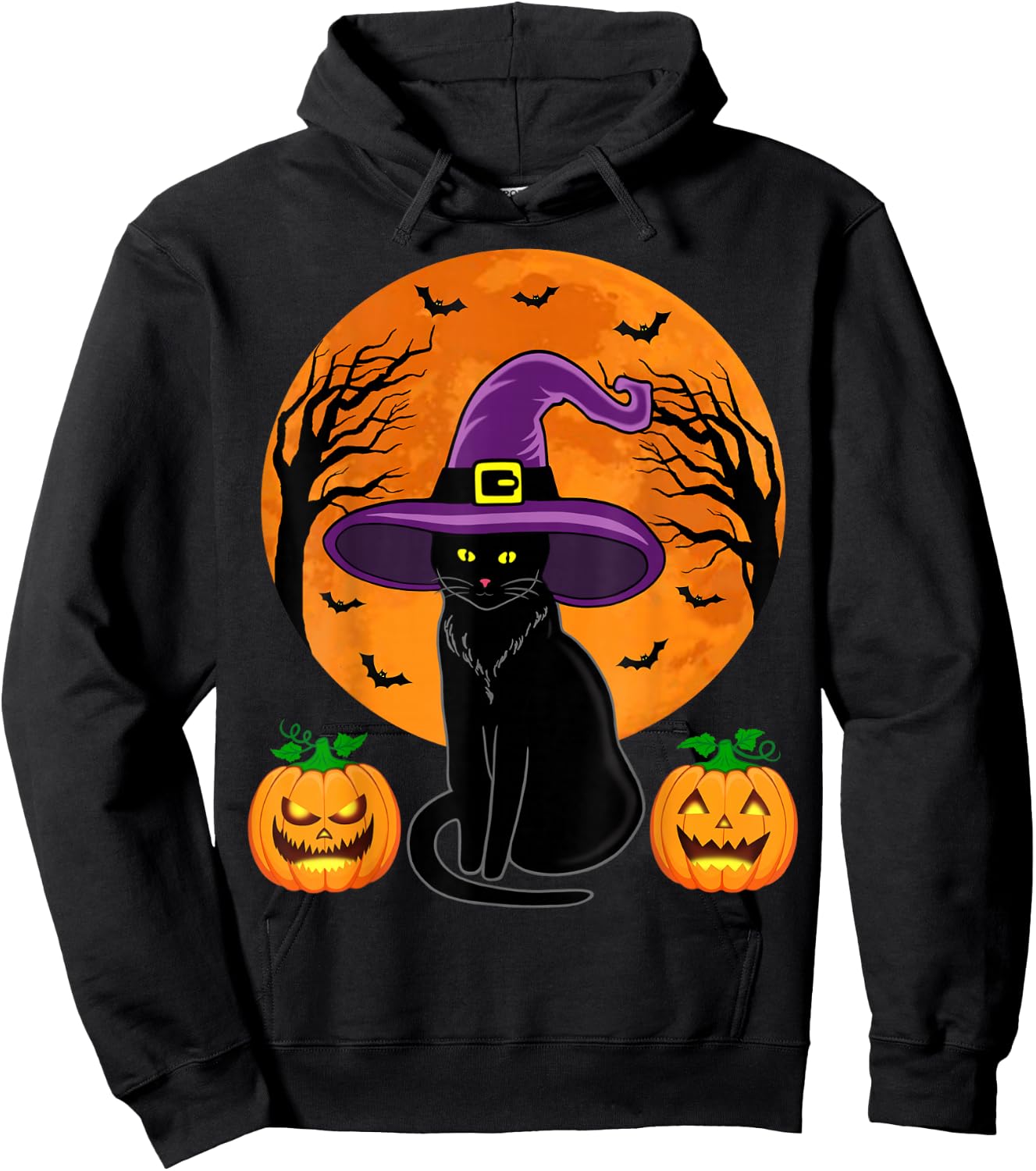 Retro Black Cat Halloween Pumpkin Costume Women Kids Girls Hoodie - Hoodie | Black