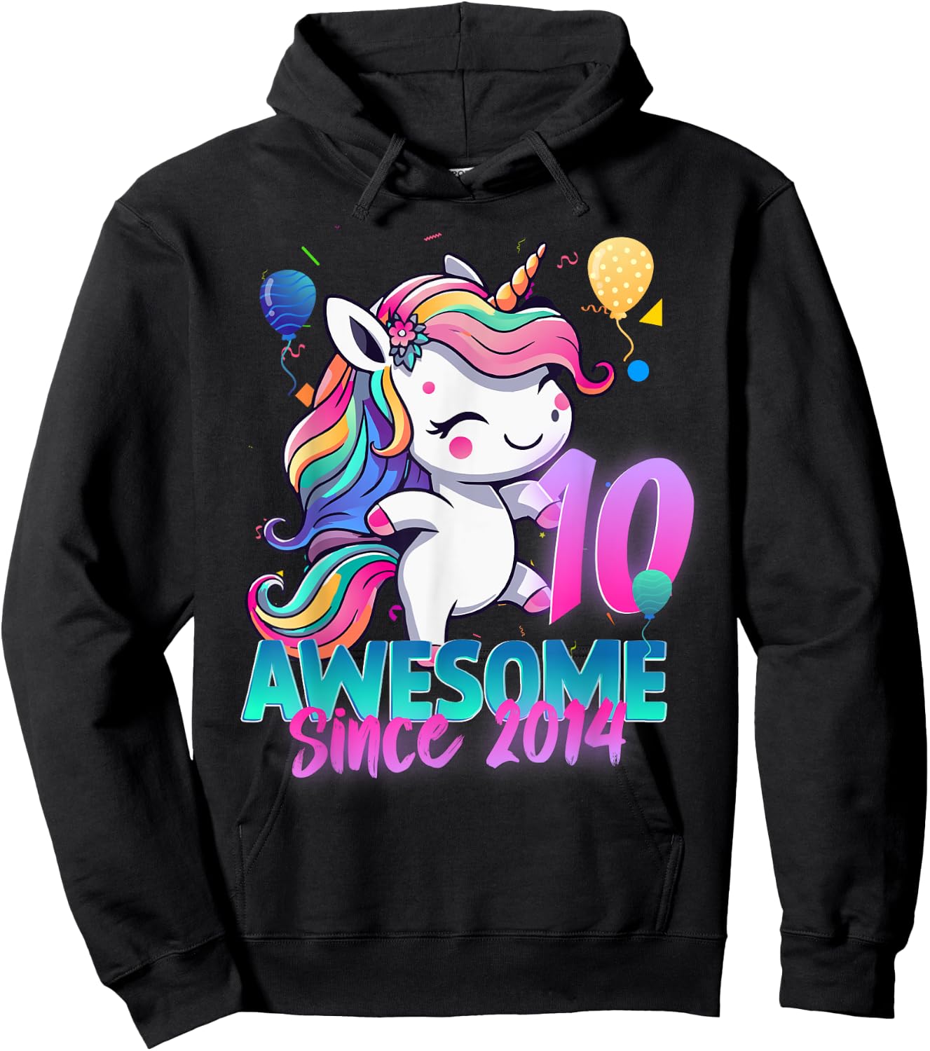 10th Birthday Girl Awesome Since 2014 10 Years Old Unicorn Hoodie - Hoodie | Black