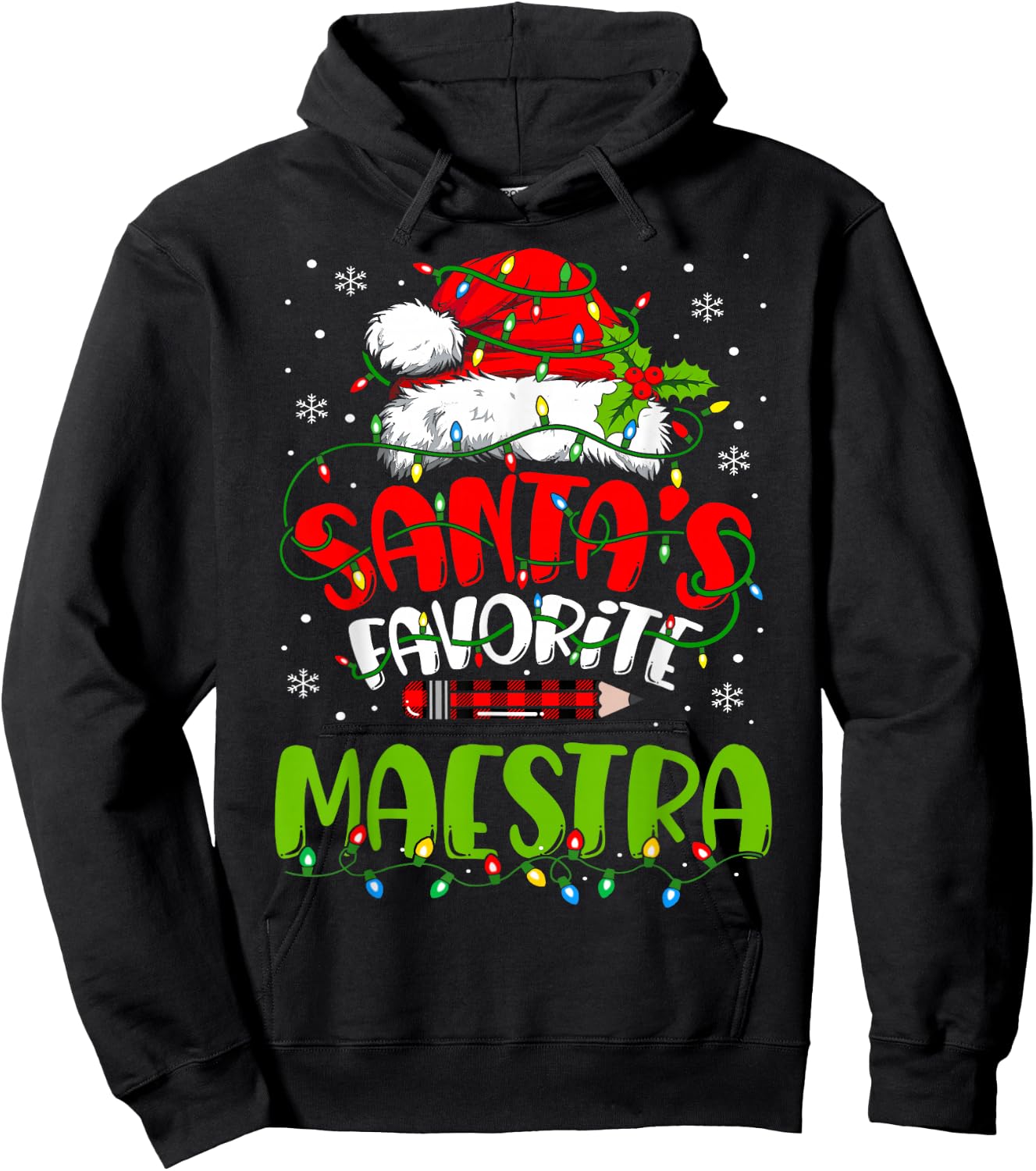 Santa Favorite Maestra Spanish Teacher Funny Christmas Hoodie - Hoodie | Black