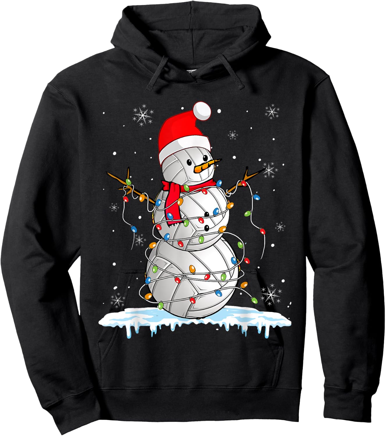 Snowmies Santa Lights Christmas Snowman Volleyball Pajamas Hoodie - Hoodie | Black