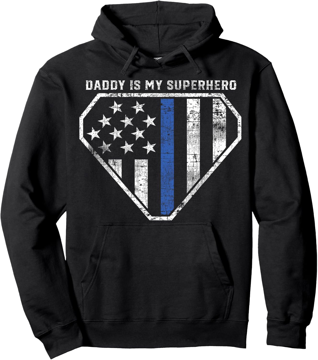 Daddy is My Superhero Blue Line Super Police Officer Hoodie - Hoodie | Black