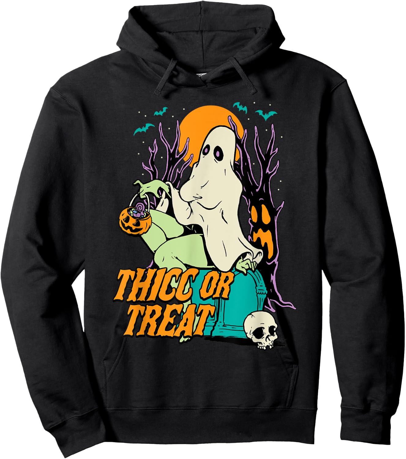 Thicc or Treat Halloween Lady Ghost Sexy Pinup BBW Hoodie - Hoodie | Black