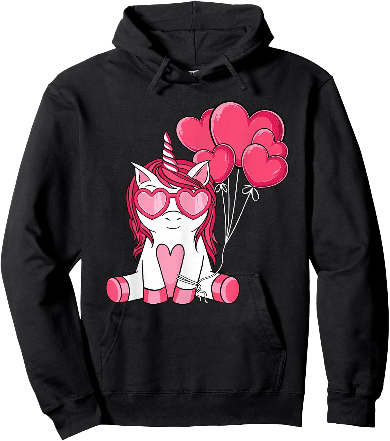 Cute Valentines Day Unicorn Lover Heart Balloon Girls Kids Hoodie - Hoodie | Black
