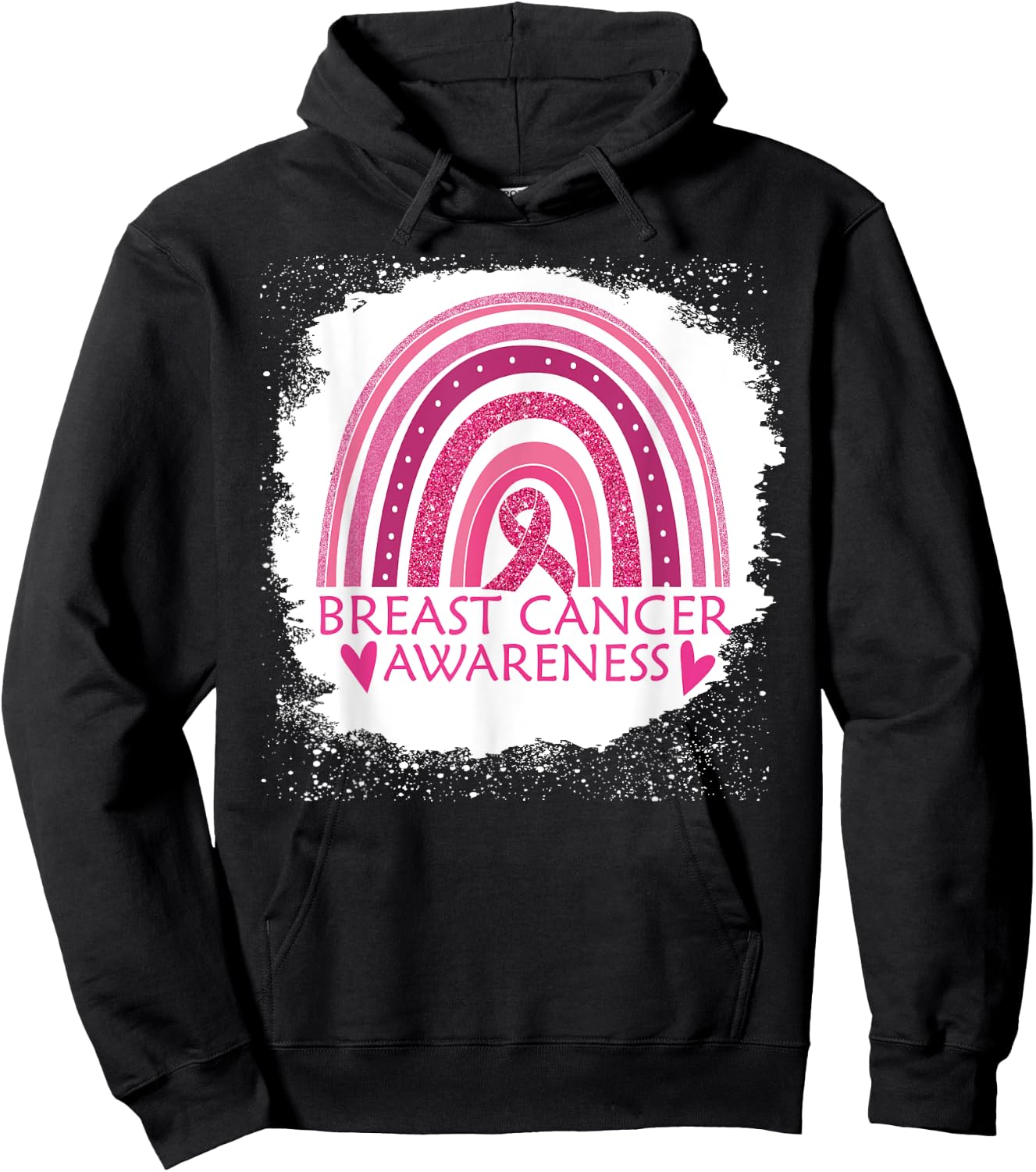 Breast Cancer Awareness Bleached Rainbow Pink Ribbon Women Hoodie - Hoodie | Black